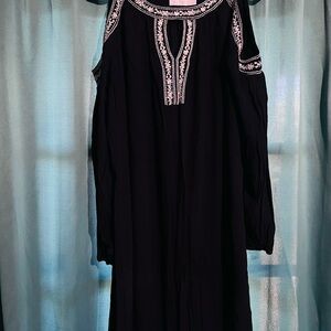 Time and Tru Black Dress with White Embroidery